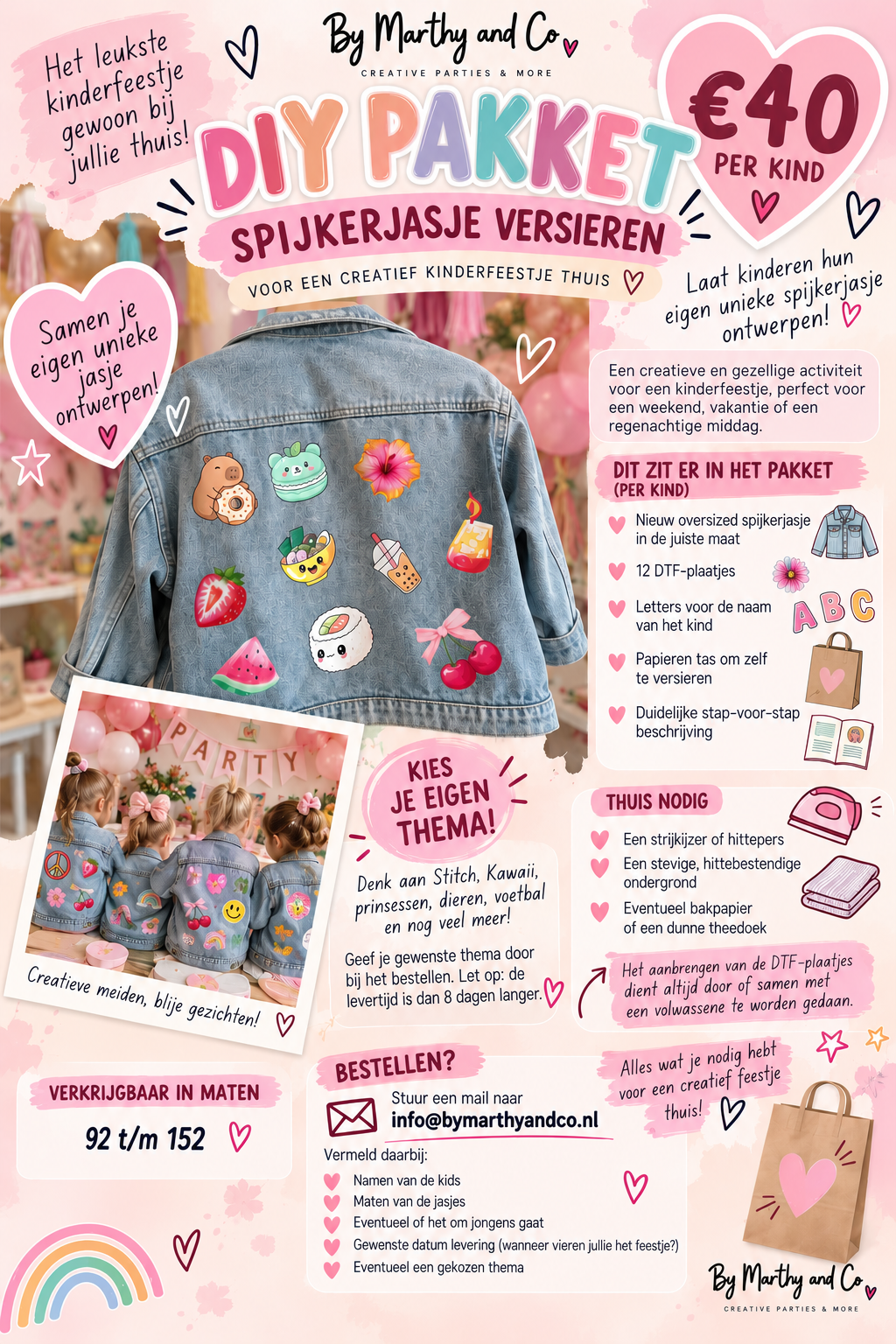 DTf DIY PARTY POSTER DIY kinderfeestje thuis spijkerjasje versieren met kleurrijke strijkplaatjes en naam – By Marthy and Co